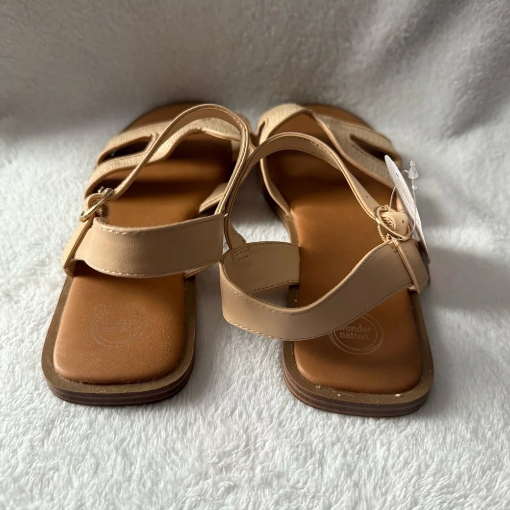 Wonder Nation Beige‎ and Brown Sandals Girl Youth Size 6 New Adjustable